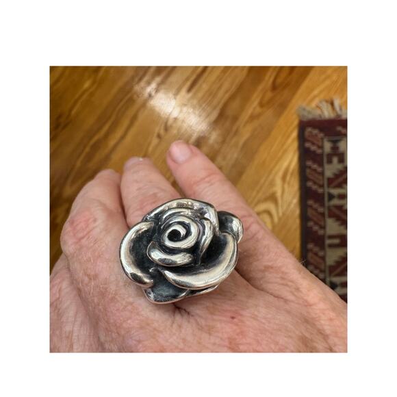 Vintage Freeform Hollow X Large Rose Cocktail Ring 925 Silver STUINNER - Picture 2 of 9
